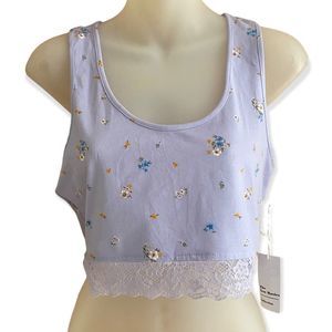 Forever 21 • Purple Floral Lace Trimmed Racerback Crop